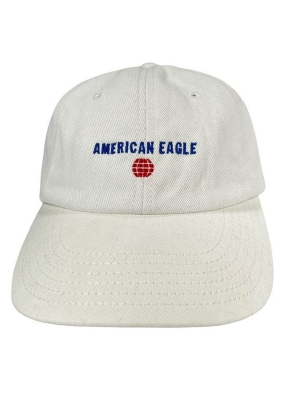 American Eagle White Hat 100% Cotton Sporty Preppy AEO Embroidered Logo Summer